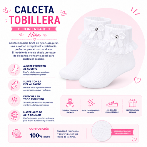Calceta Tobillera Con Encaje Niña 6 Pares by Don Calcetín