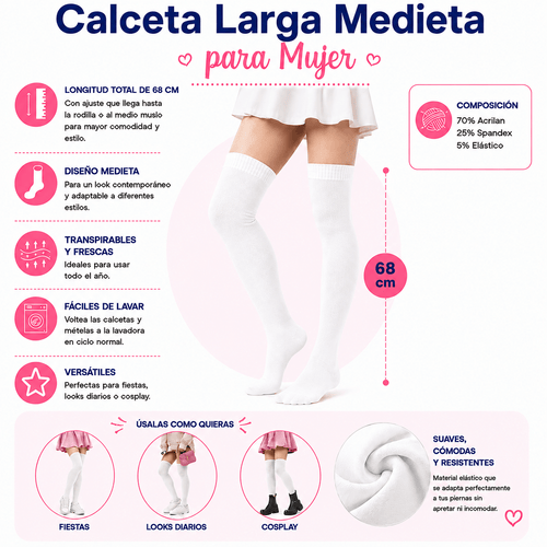 Calceta Larga Medieta Blanco - Don Calcetín