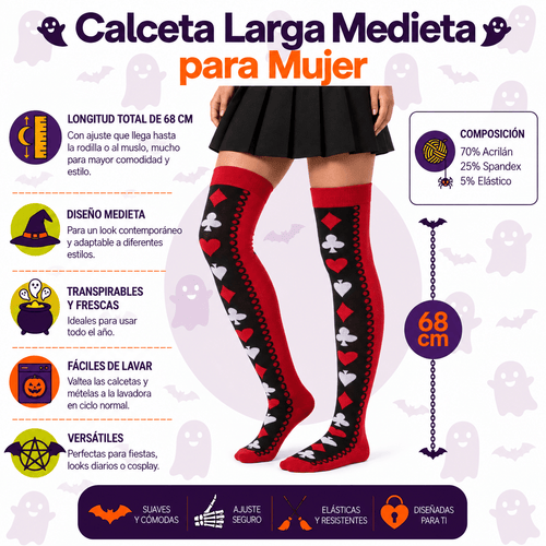 Calceta Larga Medieta Cartas Roja - Don Calcetín