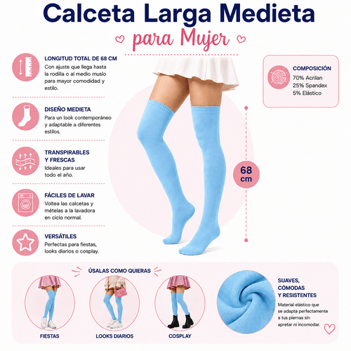 Calceta Larga Medieta Celeste - Don Calcetín