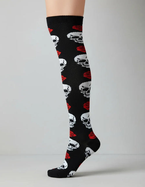 Calceta Larga Medieta Craneo Rosas - Diseño Calaveras Halloween - Don Calcetín