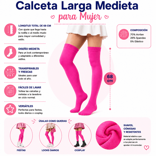 Calceta Larga Medieta Fucsia - Don Calcetín