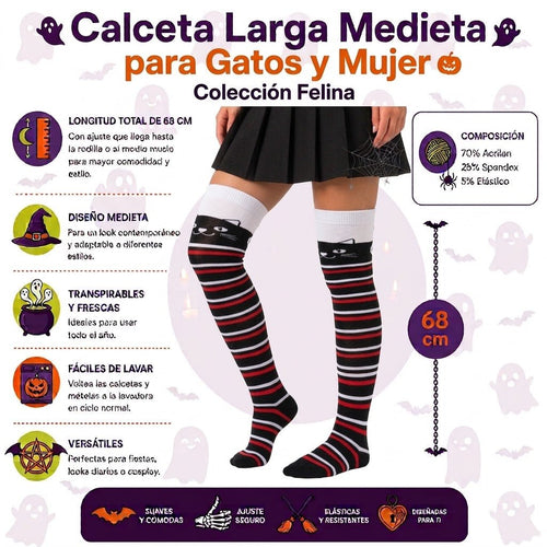 Calceta Larga Medieta Gatitos Rayas - Don Calcetín