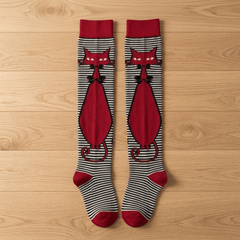 Calceta Larga Medieta Gato Rojo - Don Calcetín