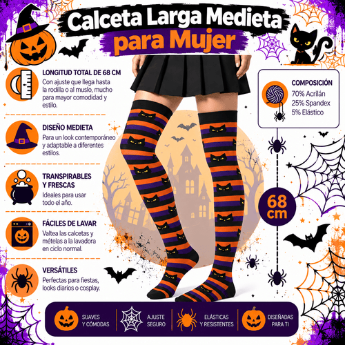 Calceta Larga Medieta Gatos Colores - Don Calcetín