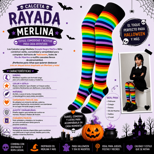 Calceta Larga Medieta Multicolor Niña - Don Calcetín