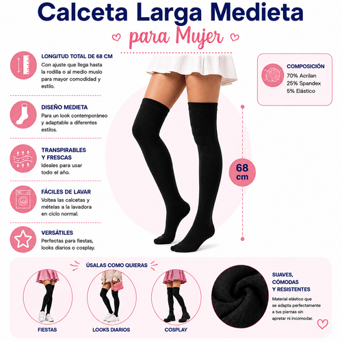 Calceta Larga Medieta Negro - Don Calcetín