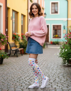 Calceta Larga Medieta Puntos Multicolor - Para Mujer - Don Calcetín