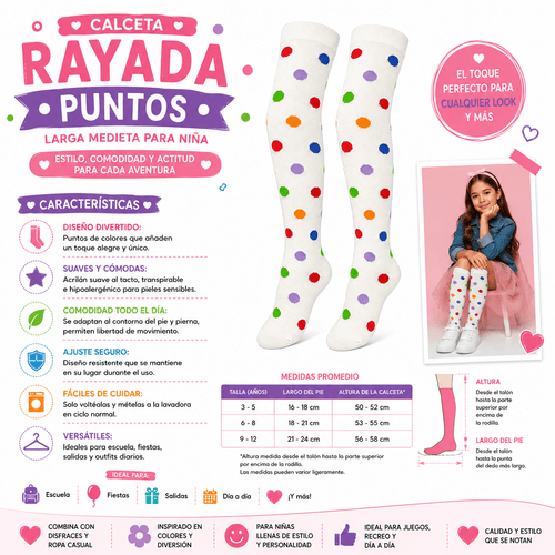 Calceta Larga Medieta Puntos Niña - Don Calcetín