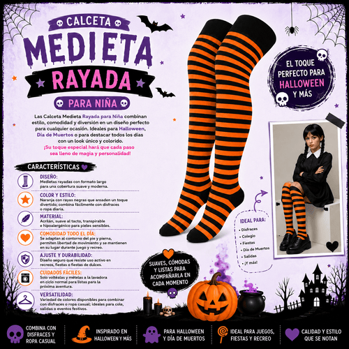 Calceta Larga Medieta Rayada Naranja Niña - Don Calcetín