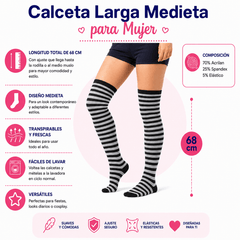Calceta Larga Medieta Rayada Negro - Don Calcetín