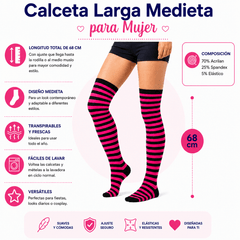 Calceta Larga Medieta Rayada Rosa - Don Calcetín