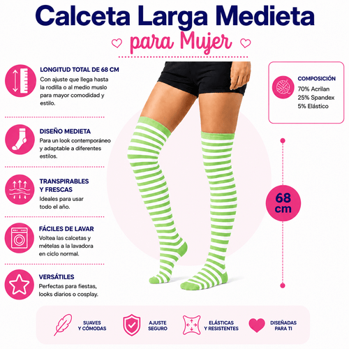 Calceta Larga Medieta Rayada Verde - Don Calcetín