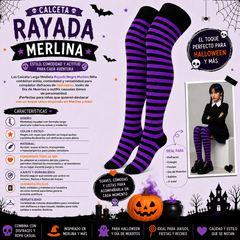 Calceta Larga Medieta Rayada Violeta Niña - Don Calcetín
