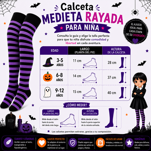 Calceta Larga Medieta Rayada Violeta Niña - Don Calcetín