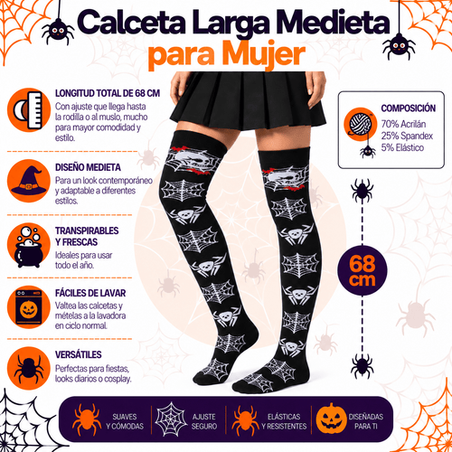 Calceta Larga Medieta Telaraña Cráneo - Don Calcetín