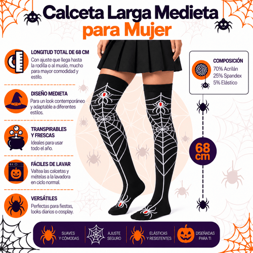 Calceta Larga Medieta Telaraña y Araña - Don Calcetín