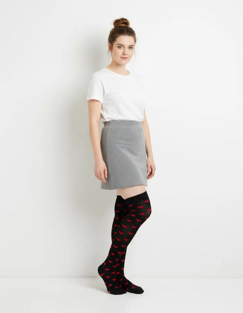 Calcetas Largas Corazones - Negro Para Mujer - Don Calcetín