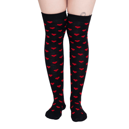 Calcetas Largas Corazones - Negro Para Mujer - Don Calcetín