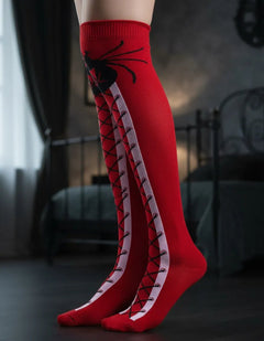 Calcetas Largas Halloween - Diseño Araña Rojo Impactante Y Elegante Para Disfraces Medieta - Don Calcetín