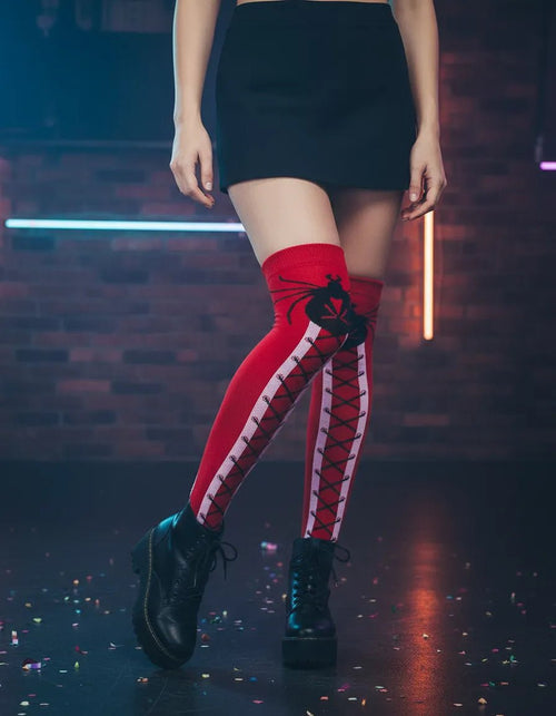 Calcetas Largas Halloween - Diseño Araña Rojo Impactante Y Elegante Para Disfraces Medieta - Don Calcetín