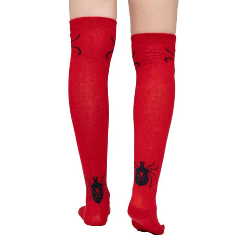 Calcetas Largas Halloween - Diseño Araña Rojo Impactante Y Elegante Para Disfraces Medieta - Don Calcetín
