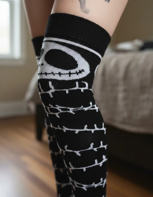 Calcetas Largas Halloween Jack - Con Detalle De Jack Skellington Y Moño Atractivo Medieta - Don Calcetín