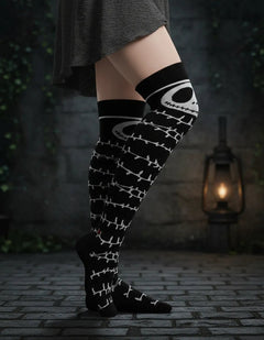 Calcetas Largas Halloween Jack - Con Detalle De Jack Skellington Y Moño Atractivo Medieta - Don Calcetín
