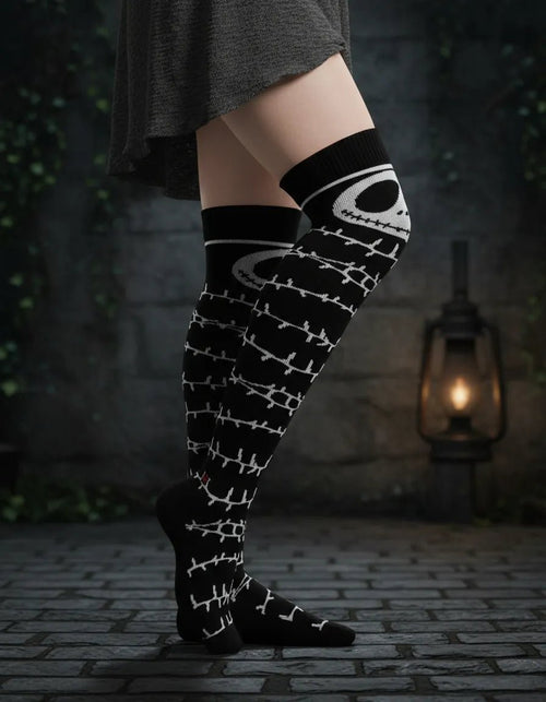 Calcetas Largas Halloween Jack - Con Detalle De Jack Skellington Y Moño Atractivo Medieta - Don Calcetín
