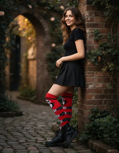 Calcetas Largas Halloween Jack Rojo - Diseño Jack Para Mujer - Don Calcetín