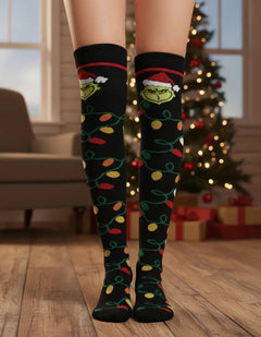 Calcetas Largas Medieta Navidad Grinch - Algodón Suave y Elástico, Para Mujer Invierno - Don Calcetín