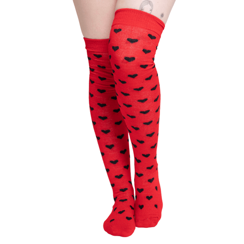 Calcetas Largas Mujer - Con Corazones Rojo - Don Calcetín