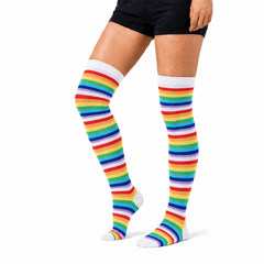 Calcetas Largas Rayadas Multicolor Blanco - Don Calcetín