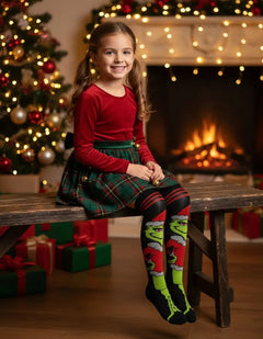 Calcetas Navideñas Largas Niña - Diseños Grinch y Santa - Don Calcetín