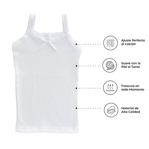 Camiseta Blanca Tirante Delgado Algodón Niña