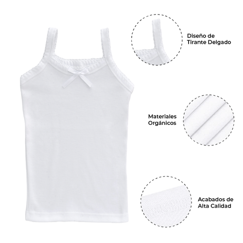 Camiseta Blanca Tirante Delgado Algodón Niña