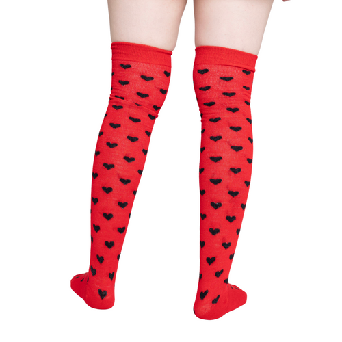 Calceta Larga Medieta Corazones Rojo Mujer