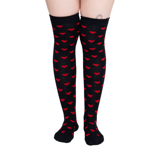 Calceta Larga Medieta Corazones Negro Mujer