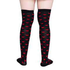 Calceta Larga Medieta Corazones Negro Mujer