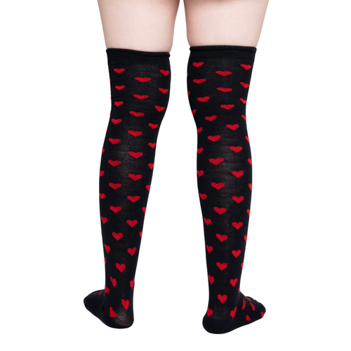 Calceta Larga Medieta Corazones Negro Mujer