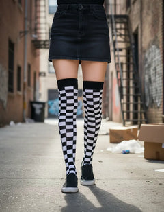 Calceta Larga Medieta Cuadros Tipo Vans