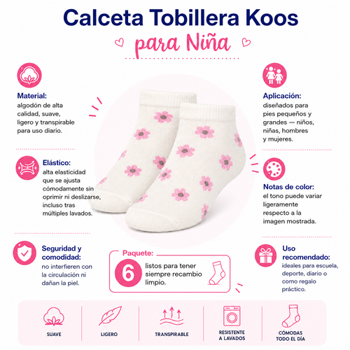 Calceta Tobillera Estampado Variado Niña 6 Pares by Don Calcetín