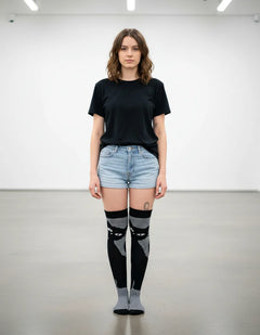 Calceta Larga Medieta Gatos Rayas