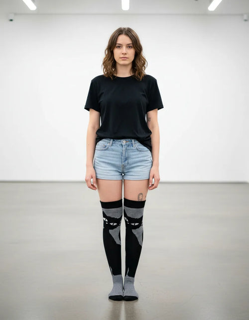 Calceta Larga Medieta Gatos Rayas