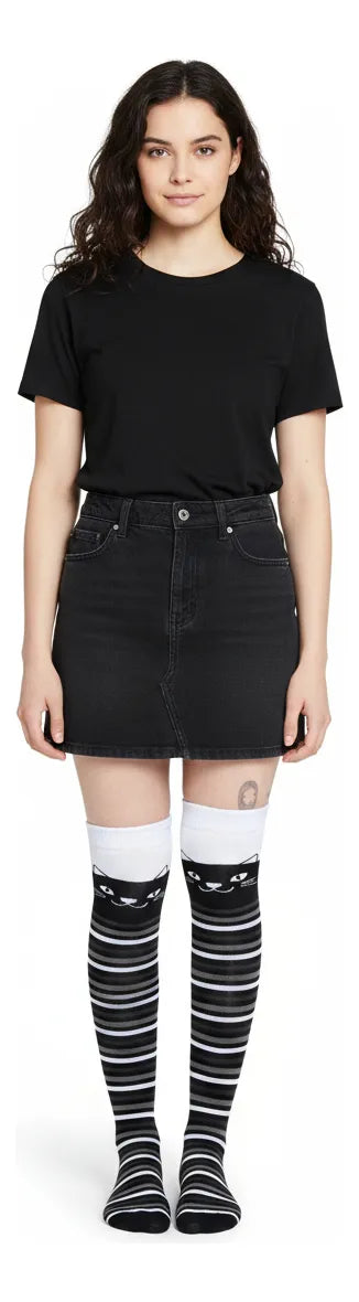 Calceta Larga Medieta Gatos Rayas B/N