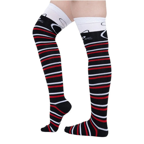 Calceta Larga Medieta Gatos Rayas R/B