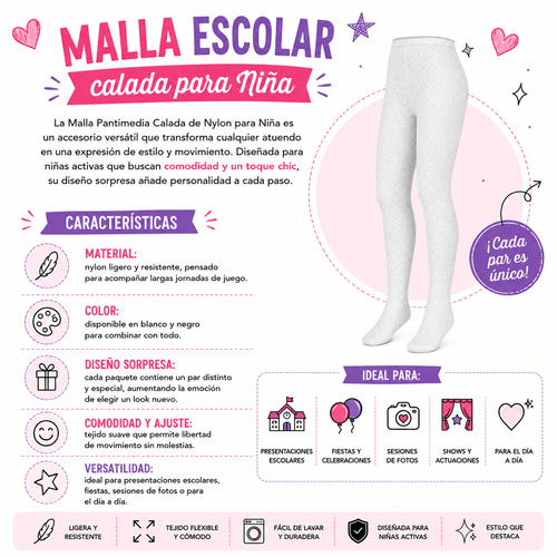 Malla Escolar Calada de Nylon Para Niña - Don Calcetín