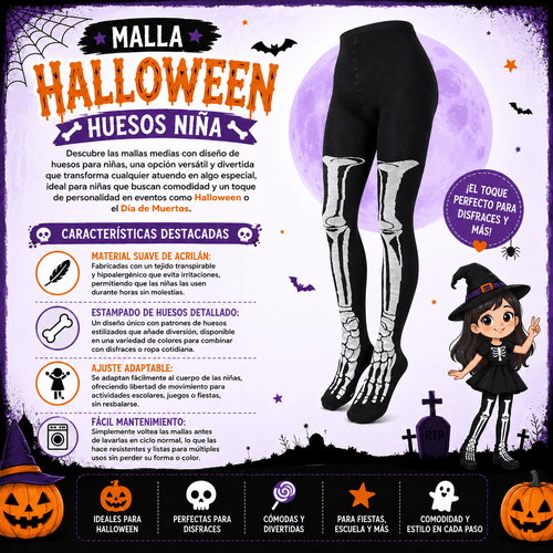 Malla Halloween Huesos Niña - Don Calcetín