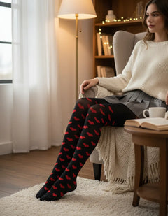 Malla Media Corazones Negro Mujer