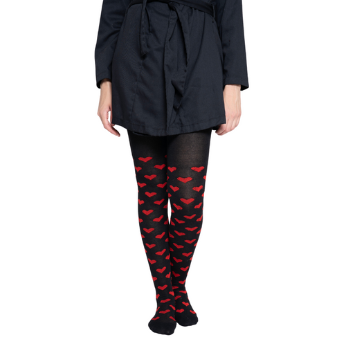 Malla Media Corazones Negro Mujer